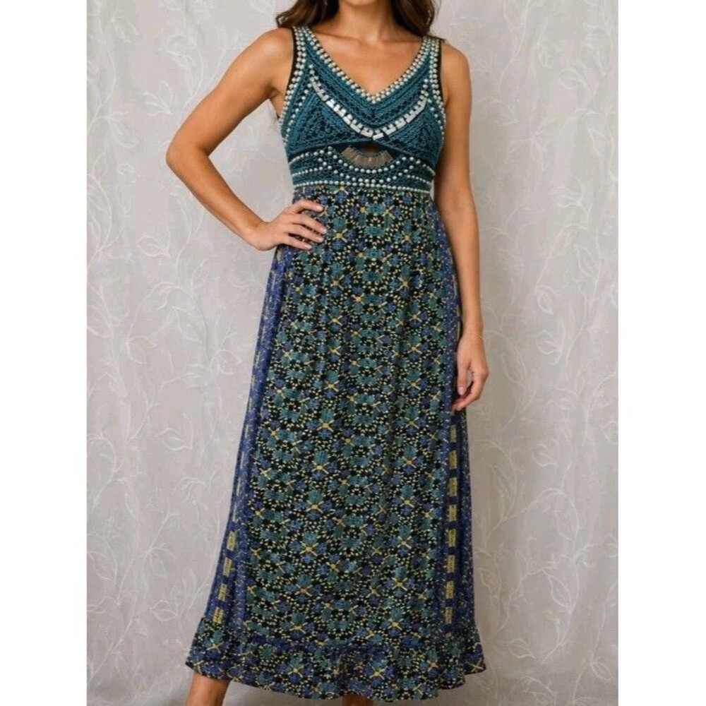 Angie Womens Boho Maxi Dress Small Lightweight Cross Back